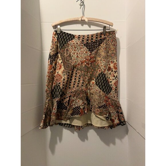 Chaps Skirt Womens Medium Boho Patchwork Paisley Floral Ruffle Hem Midi Multicol - Picture 1 of 9